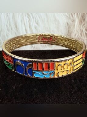 Vintage Textured Goldtone colorful signature Coach bangle bracelet